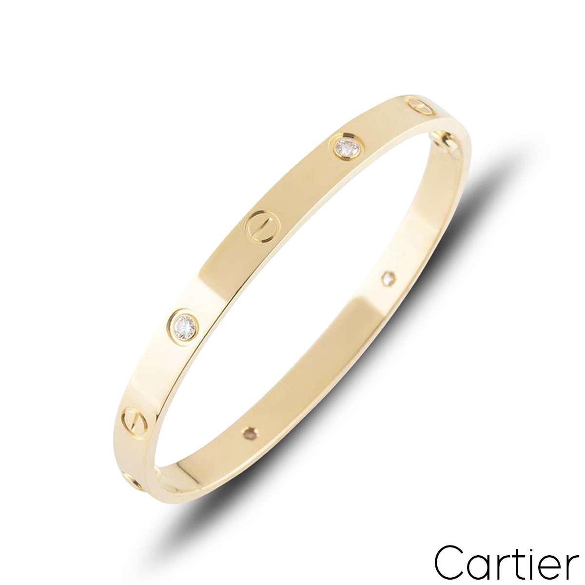 Cartier Yellow Gold Half Diamond Love Bracelet Size 17 B6026317